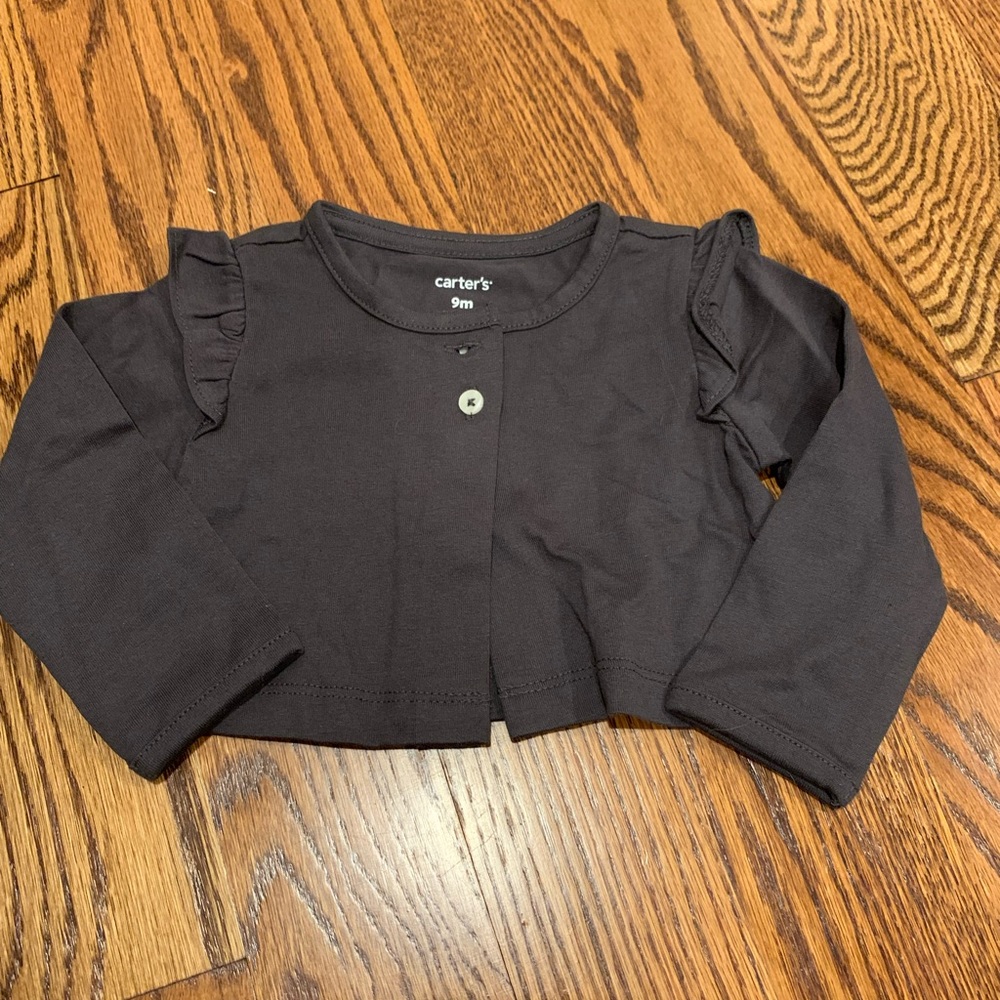 Carters Charcoal Gray Cardigan with Adorable Ruffles Size 9 Months